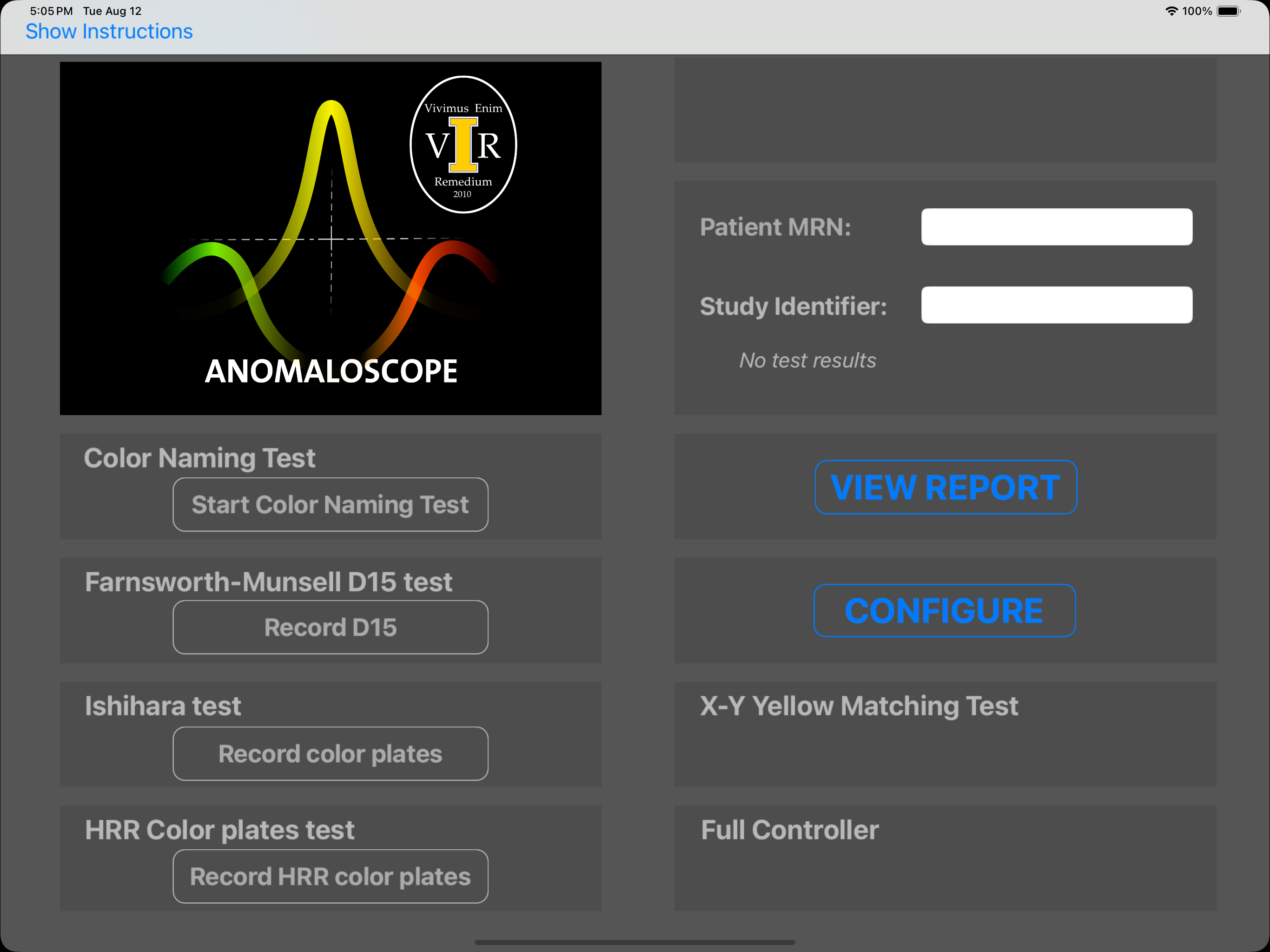The main interface for IowaColorVision